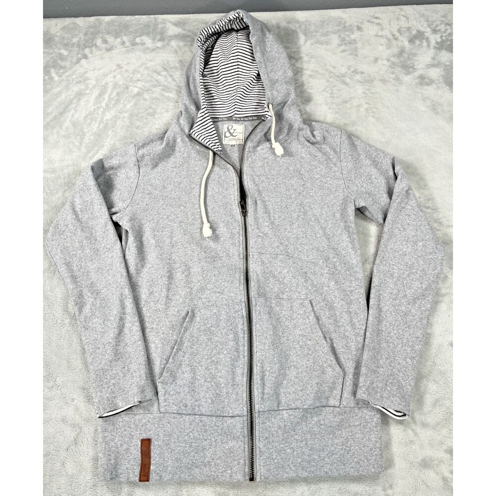 Ampersand Ave Womens Medium Full Zip Hoodie Gray Striped Lining